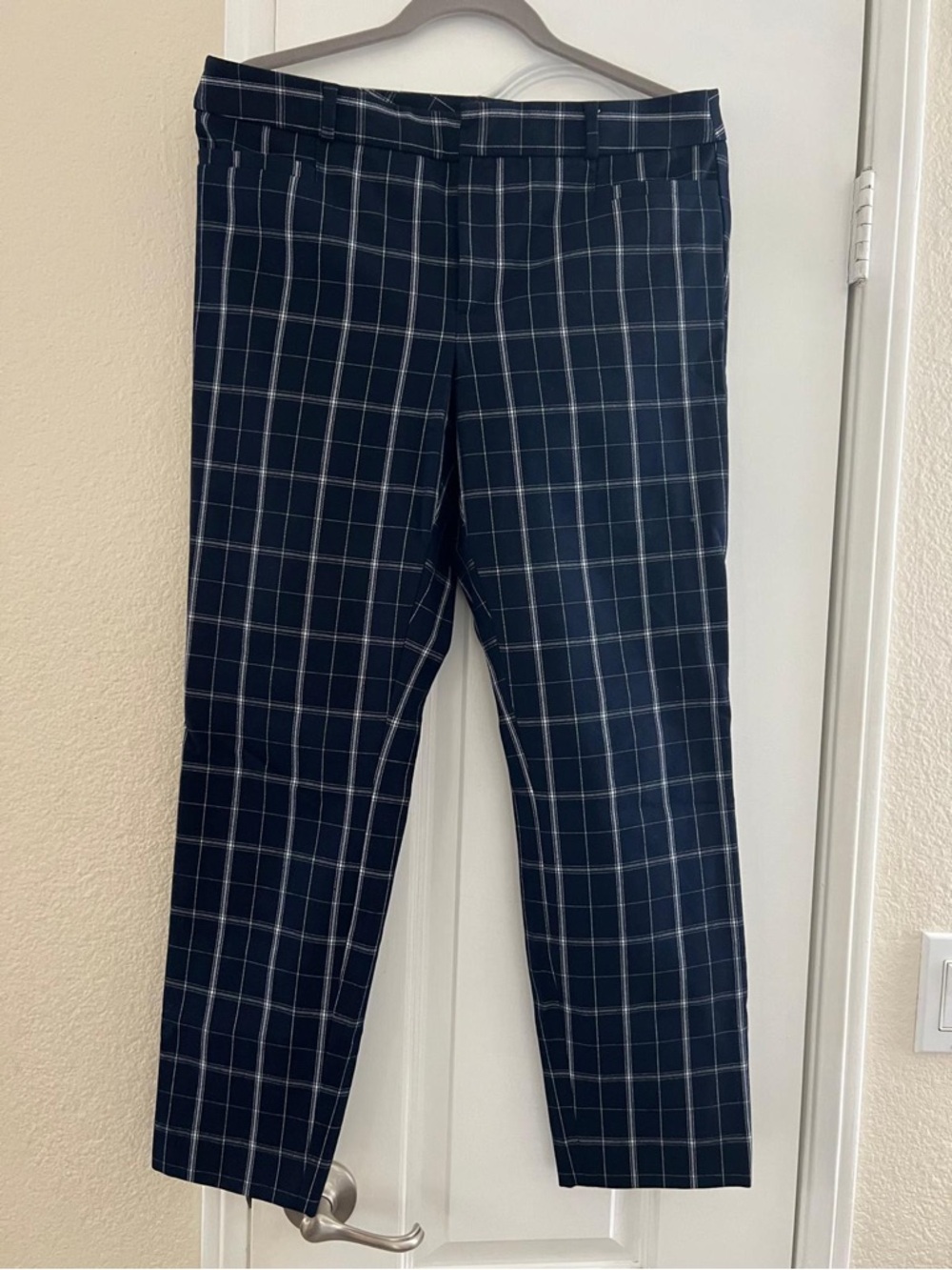 Banana Republic Navy & White Plaid Trousers